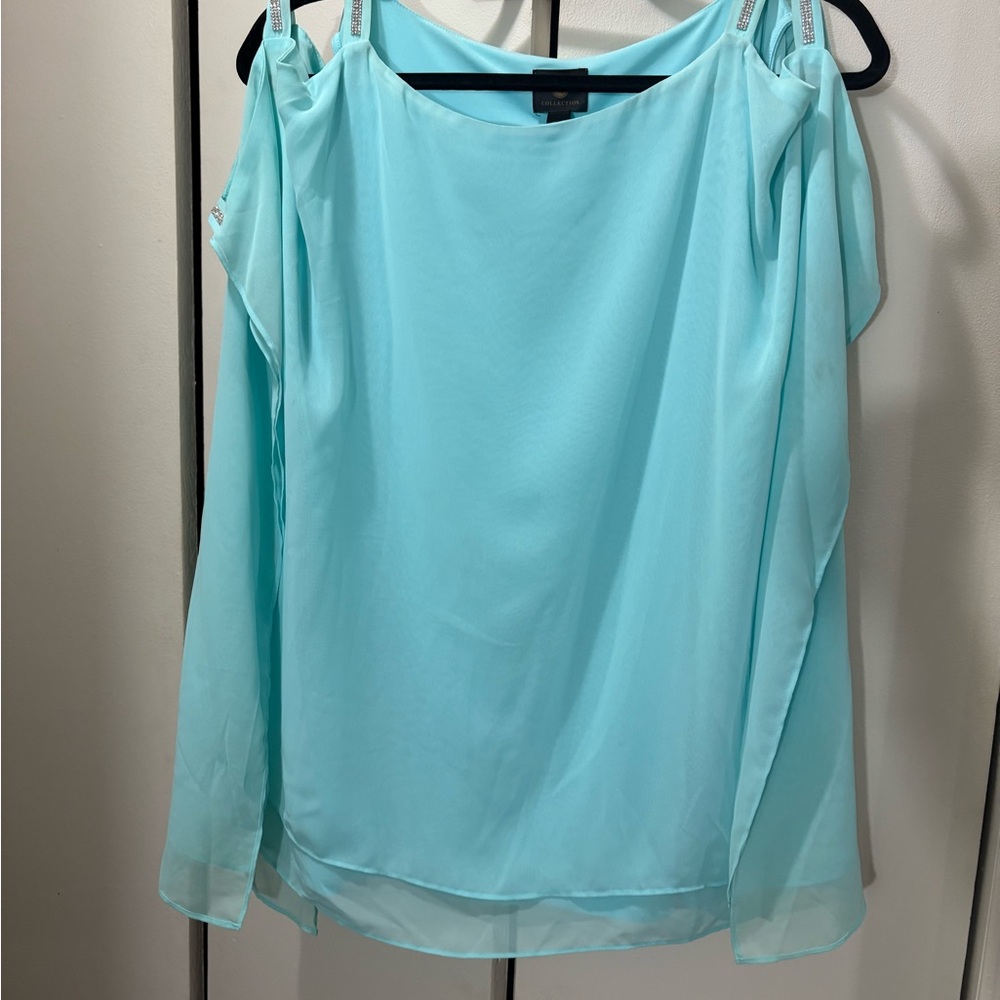 Women's Aqua Cold Shoulder Top